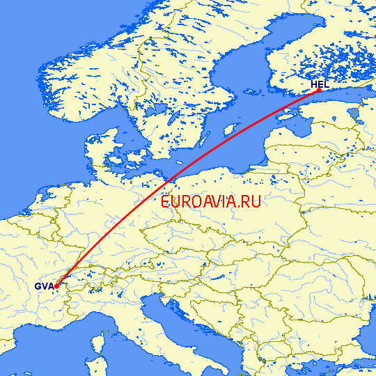перелет Женева — Хельсинки на карте