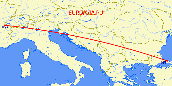 перелет Женева — Стамбул на карте
