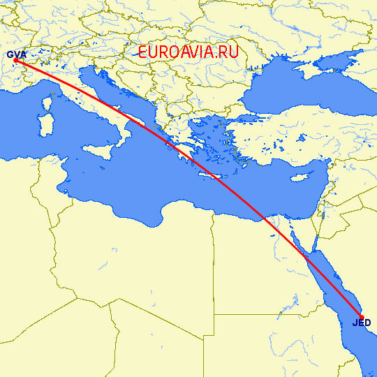 перелет Женева — Джедда на карте