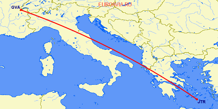 перелет Женева — Санторини на карте
