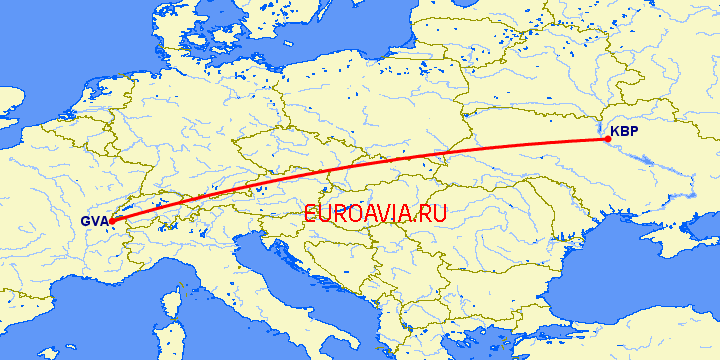 перелет Женева — Киев на карте