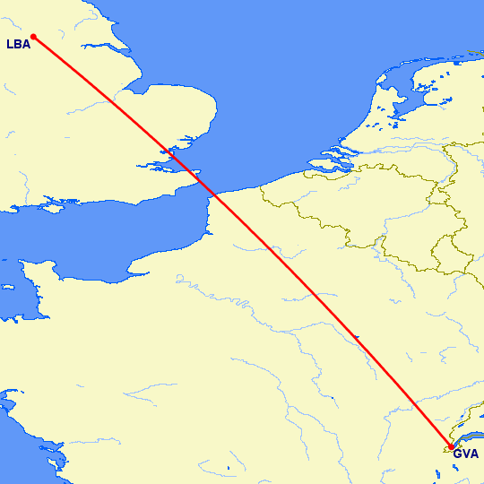 перелет Женева — Лидс на карте