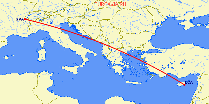 перелет Женева — Ларнака на карте