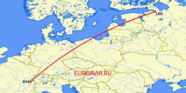 перелет Женева — Санкт Петербург на карте
