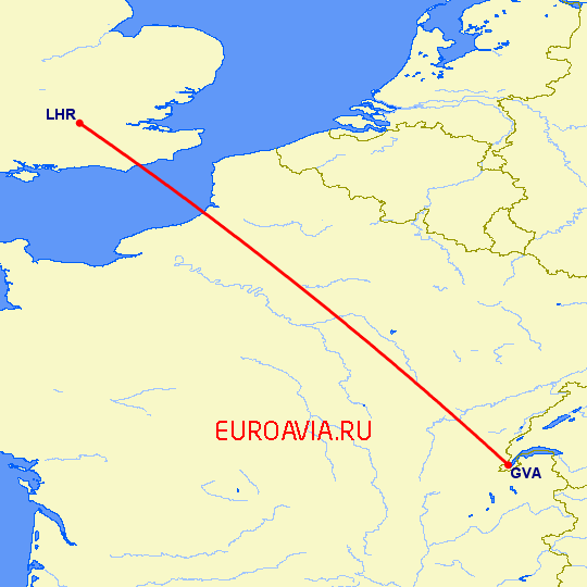 перелет Женева — Лондон на карте