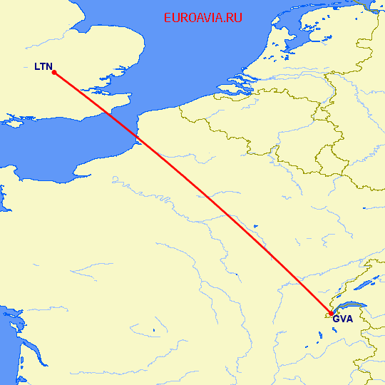 перелет Женева — Luton на карте