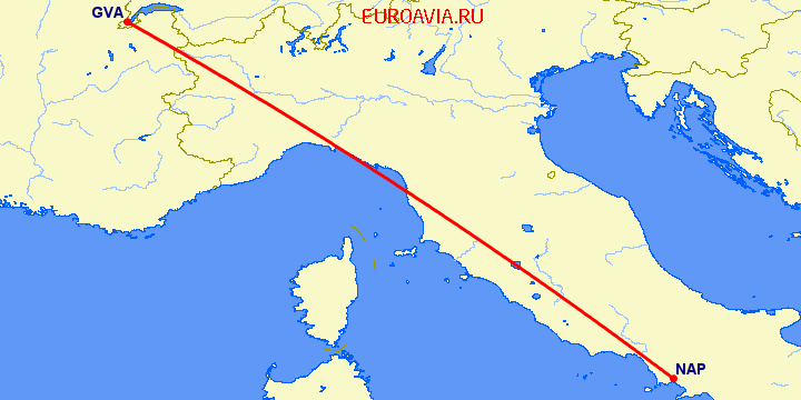 перелет Женева — Неаполь на карте