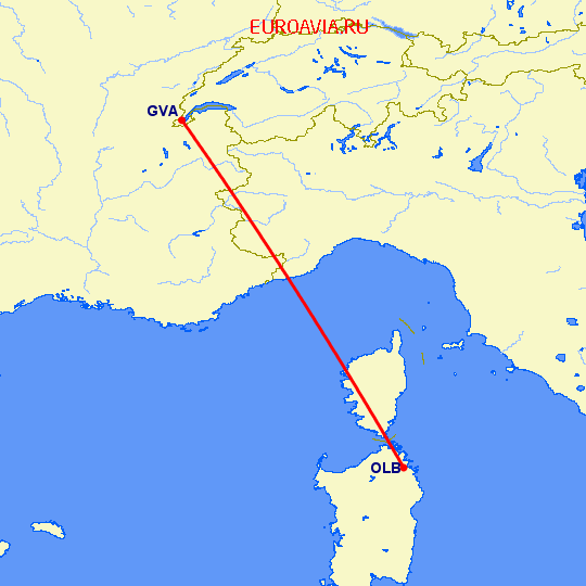 перелет Женева — Costa Smeralda на карте