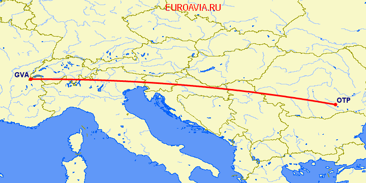 перелет Женева — Бухарест на карте