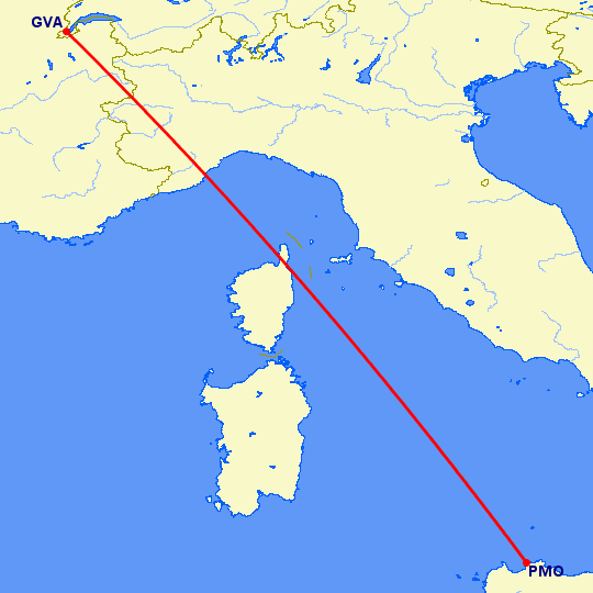 перелет Женева — Палермо на карте