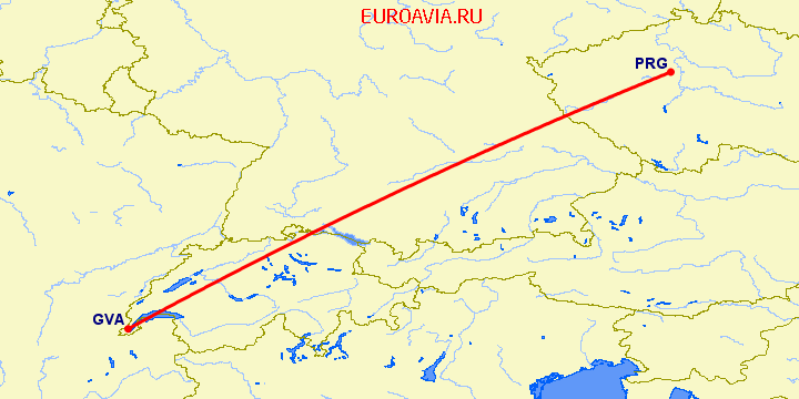 перелет Женева — Прага на карте