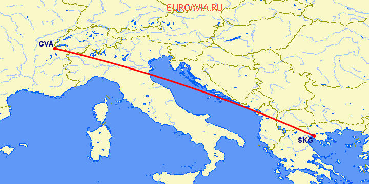 перелет Женева — Салоники на карте