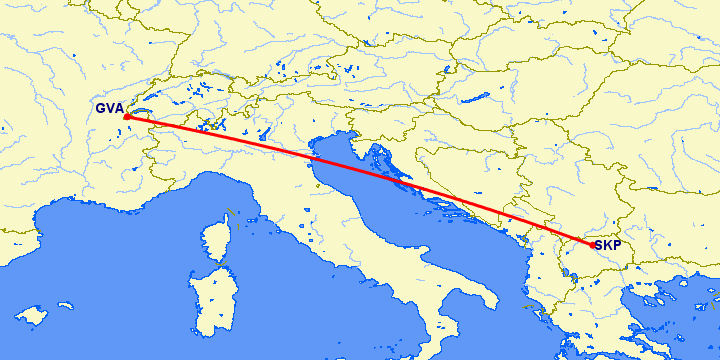 перелет Женева — Скопье на карте