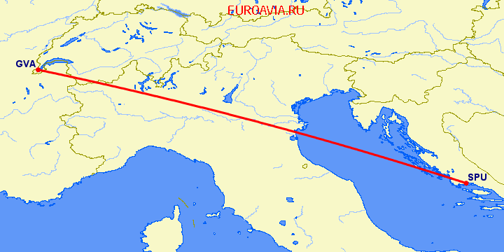 перелет Женева — Сплит на карте