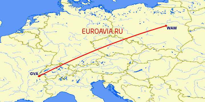 перелет Женева — Варшава на карте