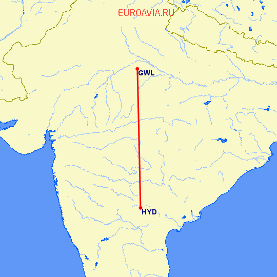 перелет Гвалиор — Хидерабад на карте