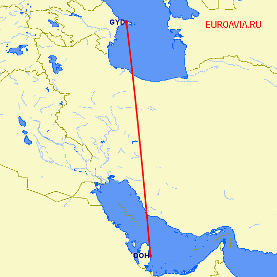 перелет Баку — Доха на карте