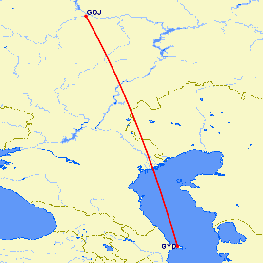 перелет Баку — Нижний Новгород на карте