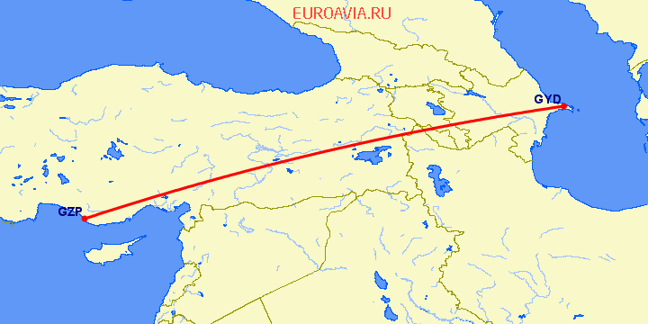 перелет Баку — Алания на карте