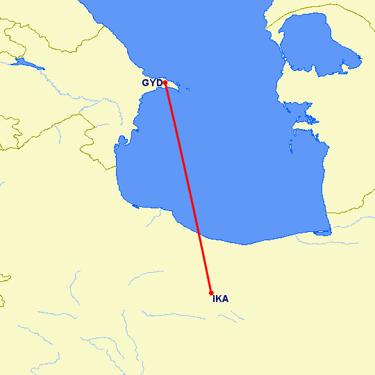 перелет Баку — Тегеран на карте