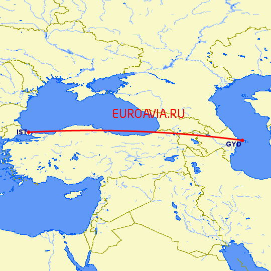 перелет Баку — Стамбул на карте