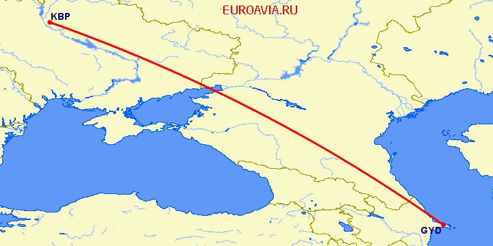 перелет Баку — Киев на карте
