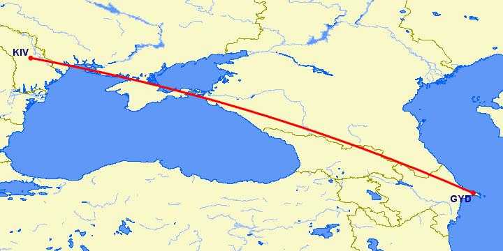 перелет Баку — Кишинев на карте