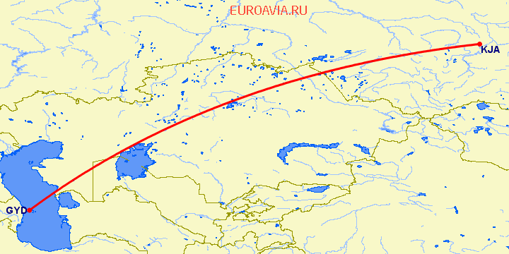 перелет Баку — Красноярск на карте