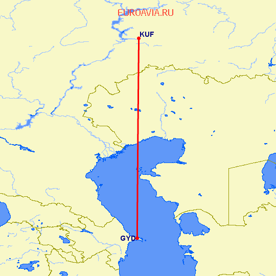 перелет Баку — Самара на карте