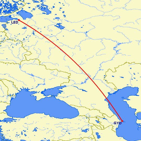 перелет Баку — Санкт Петербург на карте