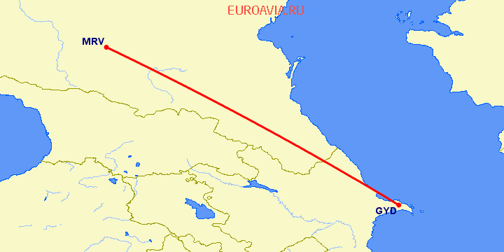 перелет Баку — Минеральные Воды на карте