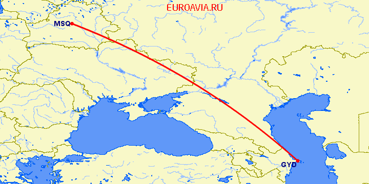 перелет Баку — Минск на карте
