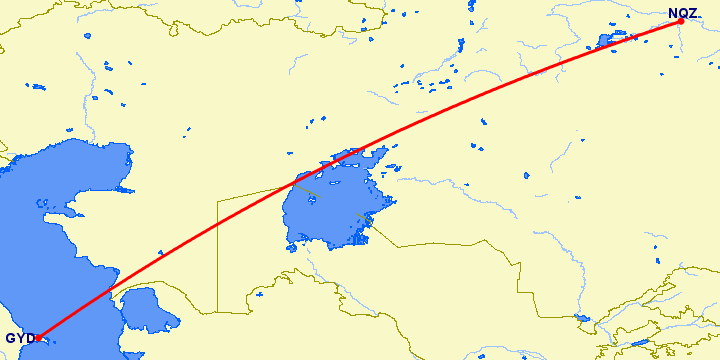 перелет Баку — Астана на карте