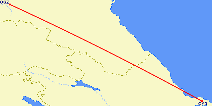 перелет Баку — Владикавказ на карте