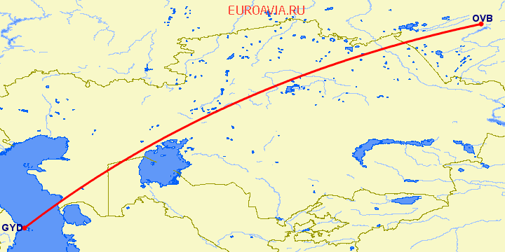 перелет Баку — Новосибирск на карте