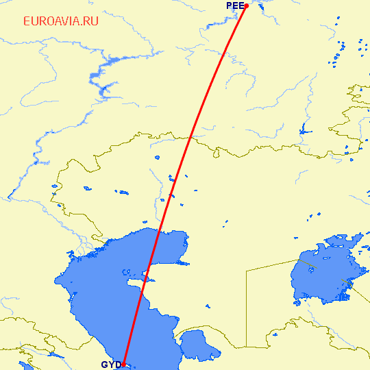 перелет Баку — Пермь на карте