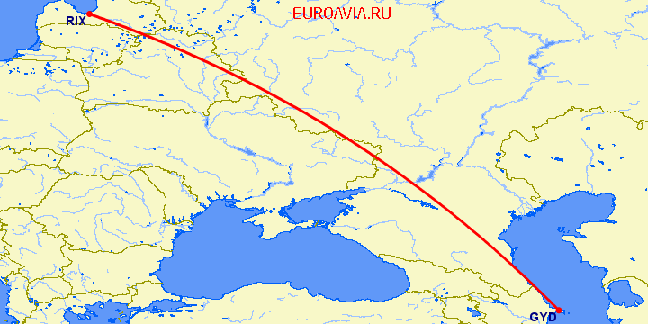 перелет Баку — Рига на карте