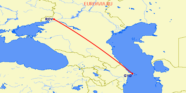 перелет Баку — Ростов на карте
