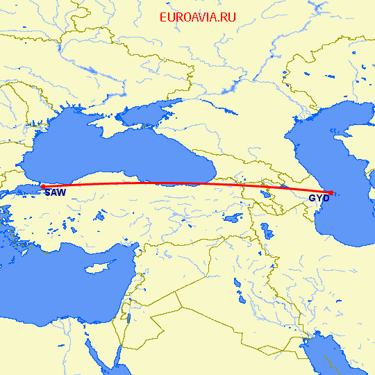 перелет Баку — Стамбул на карте