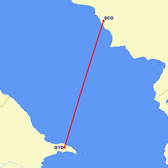перелет Баку — Актау на карте