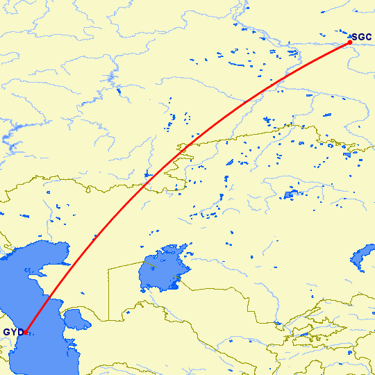 перелет Баку — Сургут на карте