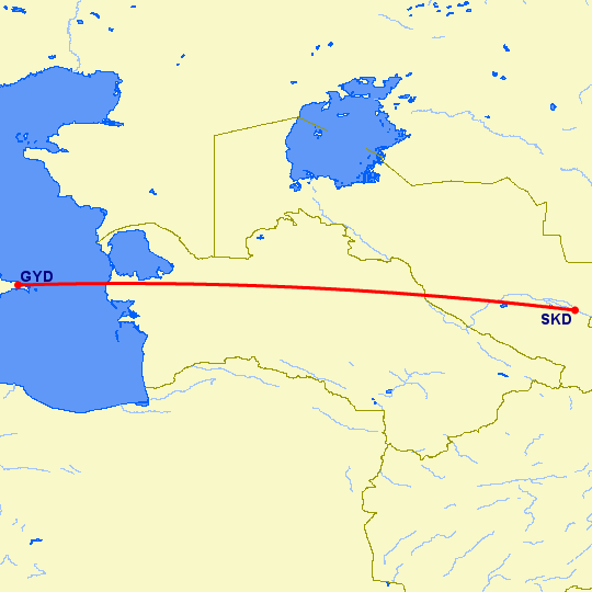 перелет Баку — Самарканд на карте