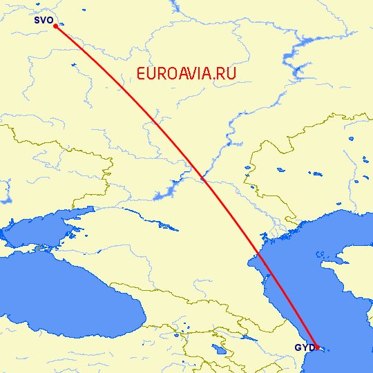 перелет Баку — Москва на карте