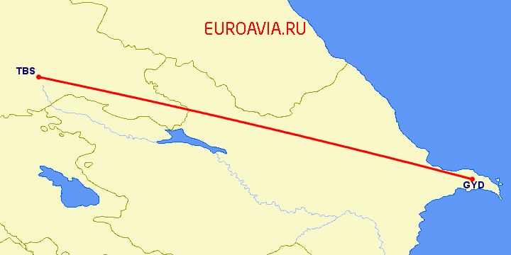 перелет Баку — Тбилиси на карте