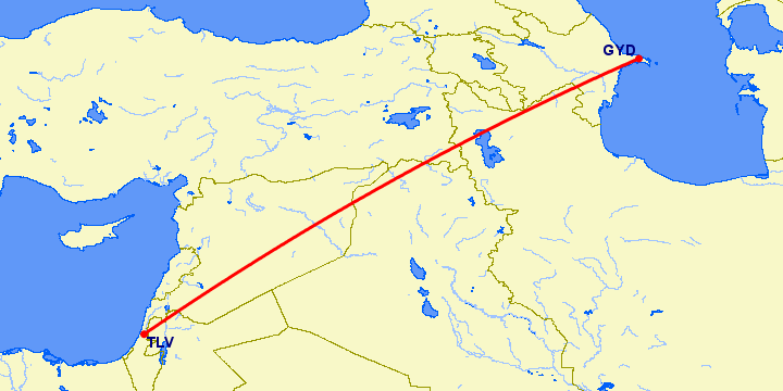 перелет Баку — Тель Авив на карте