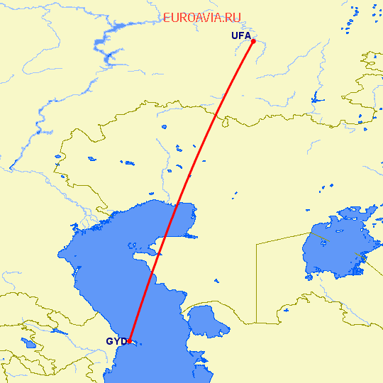 перелет Баку — Уфа на карте