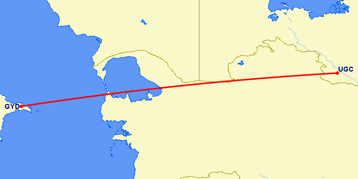перелет Баку — Ургенч на карте