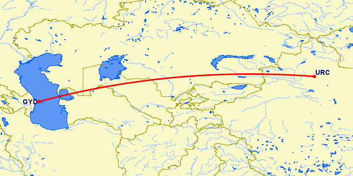 перелет Баку — Урумги на карте