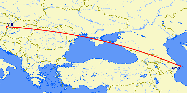 перелет Баку — Вена на карте
