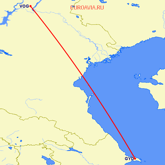 перелет Баку — Волгоград на карте